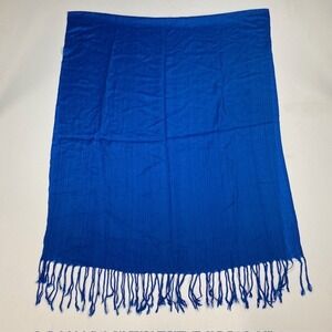 Pashmina Silk Blend Scarf Royal Blue Fringe Wrap Shawl 70/30 Blend 27x70
